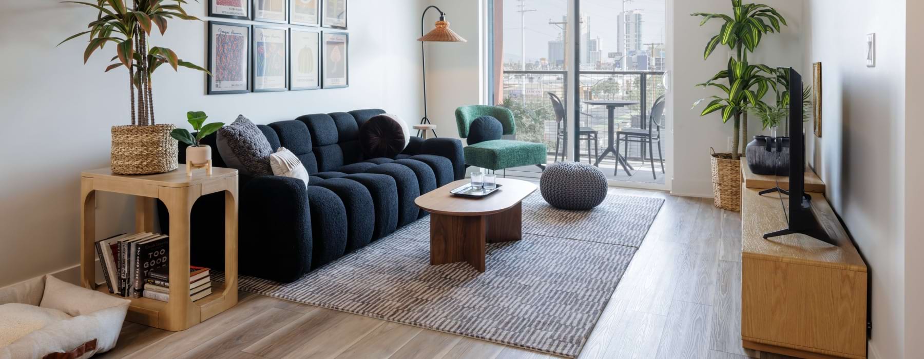 Living room with couch and balcony