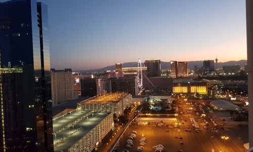 Las Vegas skyline at dusk from luxury apartment balcony - Las Vegas luxury living