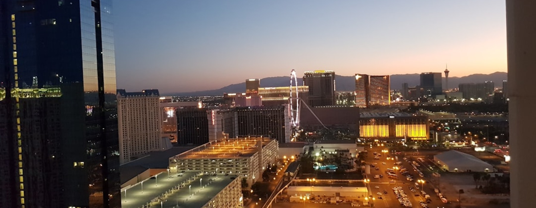 Las Vegas skyline at dusk from luxury apartment balcony - Las Vegas luxury living