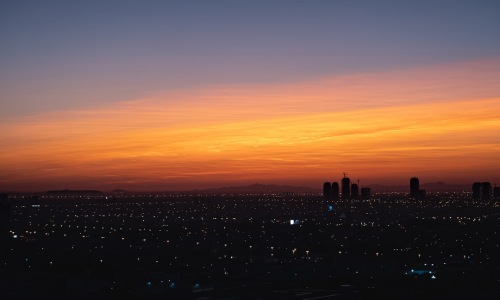 Downtown Las Vegas skyline at dusk - apartments near downtown las vegas